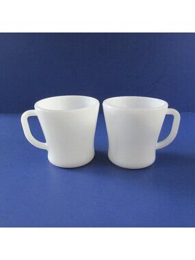 Vintage Federal Glass Company White Milk Glass Mugs D Handle Lot of 2 USA